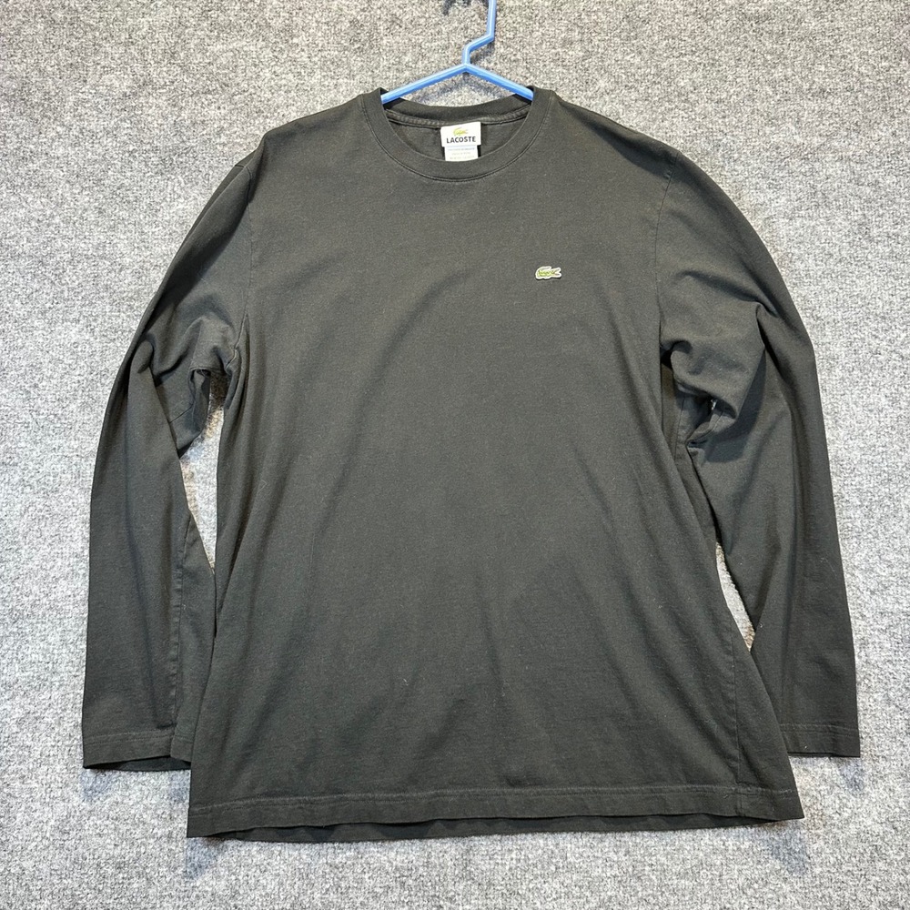 Lacoste Long Sleeve Tee Women 6 Black Preppy Classic Logo Cotton Shirt Flaws